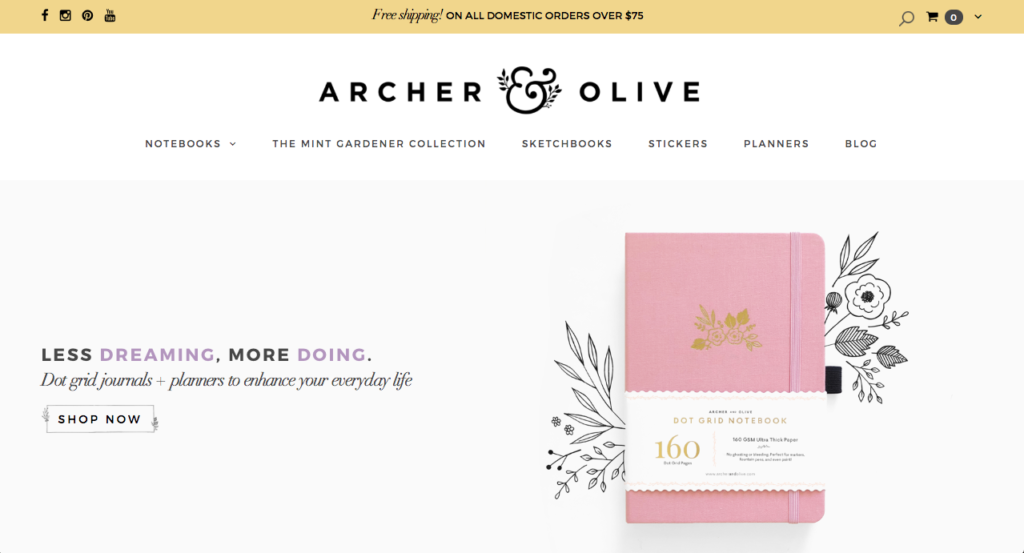 archer and olive website copywriting screenshot of home page